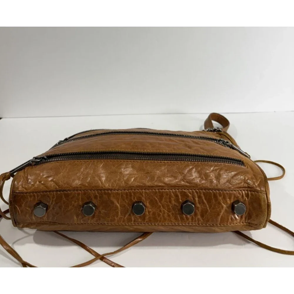 Rebecca Minkoff Women's Crinkled Leather Cognac Brown Crossbody Shoulder Bag